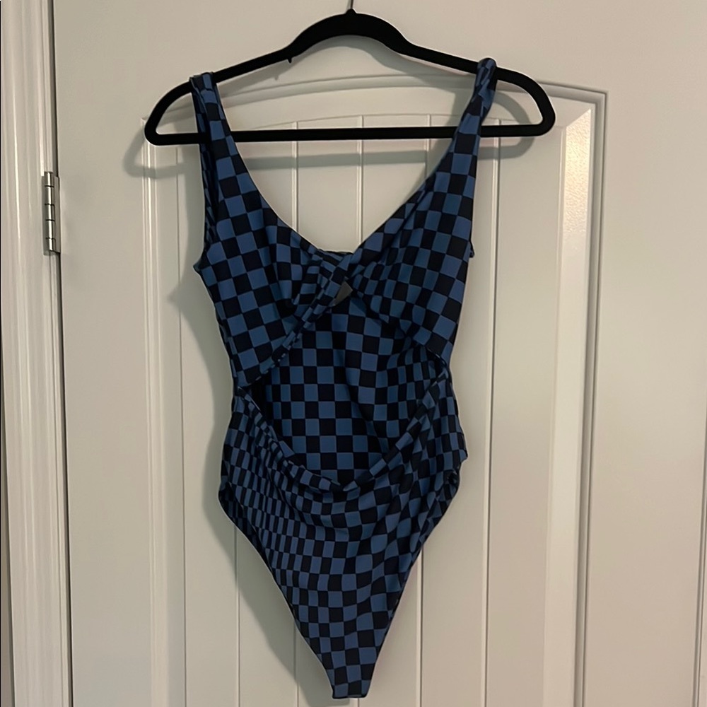 Skatie Blue and Black Checkered One Piece Swimsuit